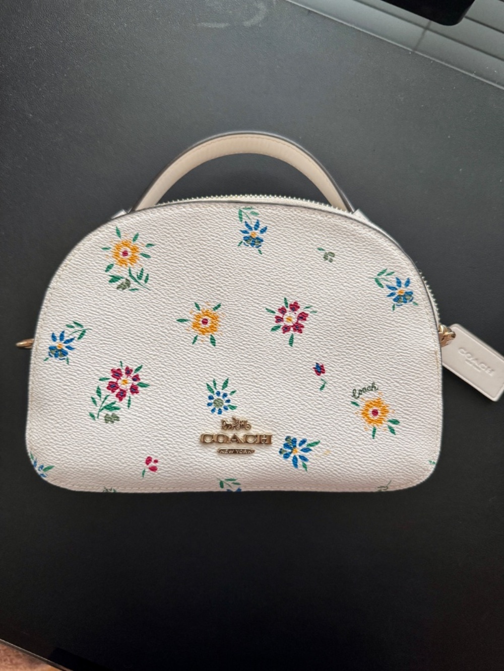 Coach White Leather Floral Top Handle (detachable long strap) Purse - Picture 2 of 7